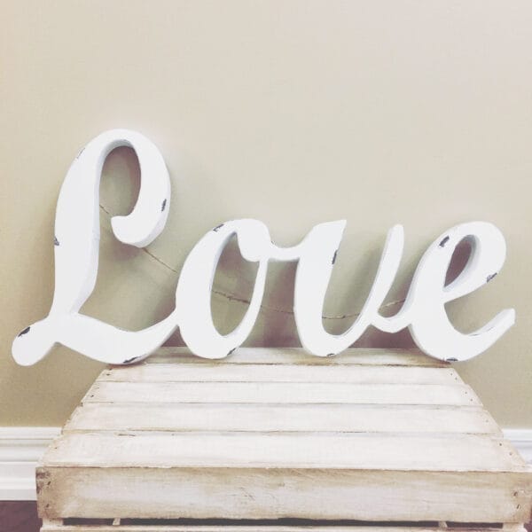 Distressed White Love Sign