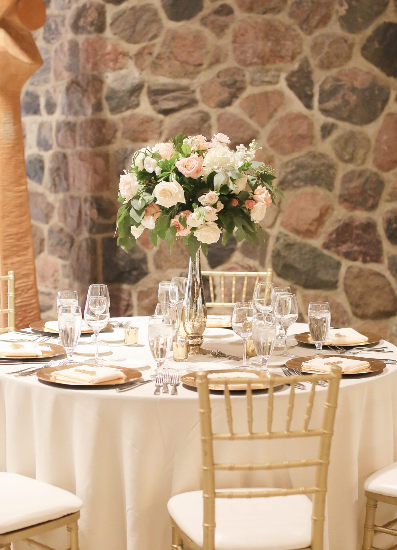 Peach White Wedding Flower High Centerpiece