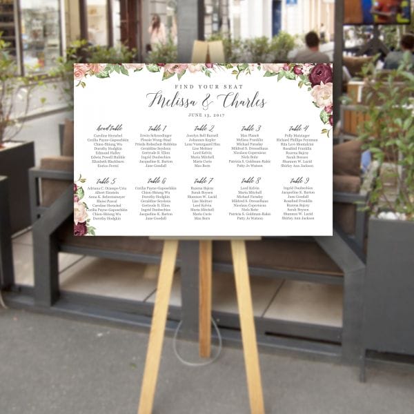 seating chart burgundy Custom Signs