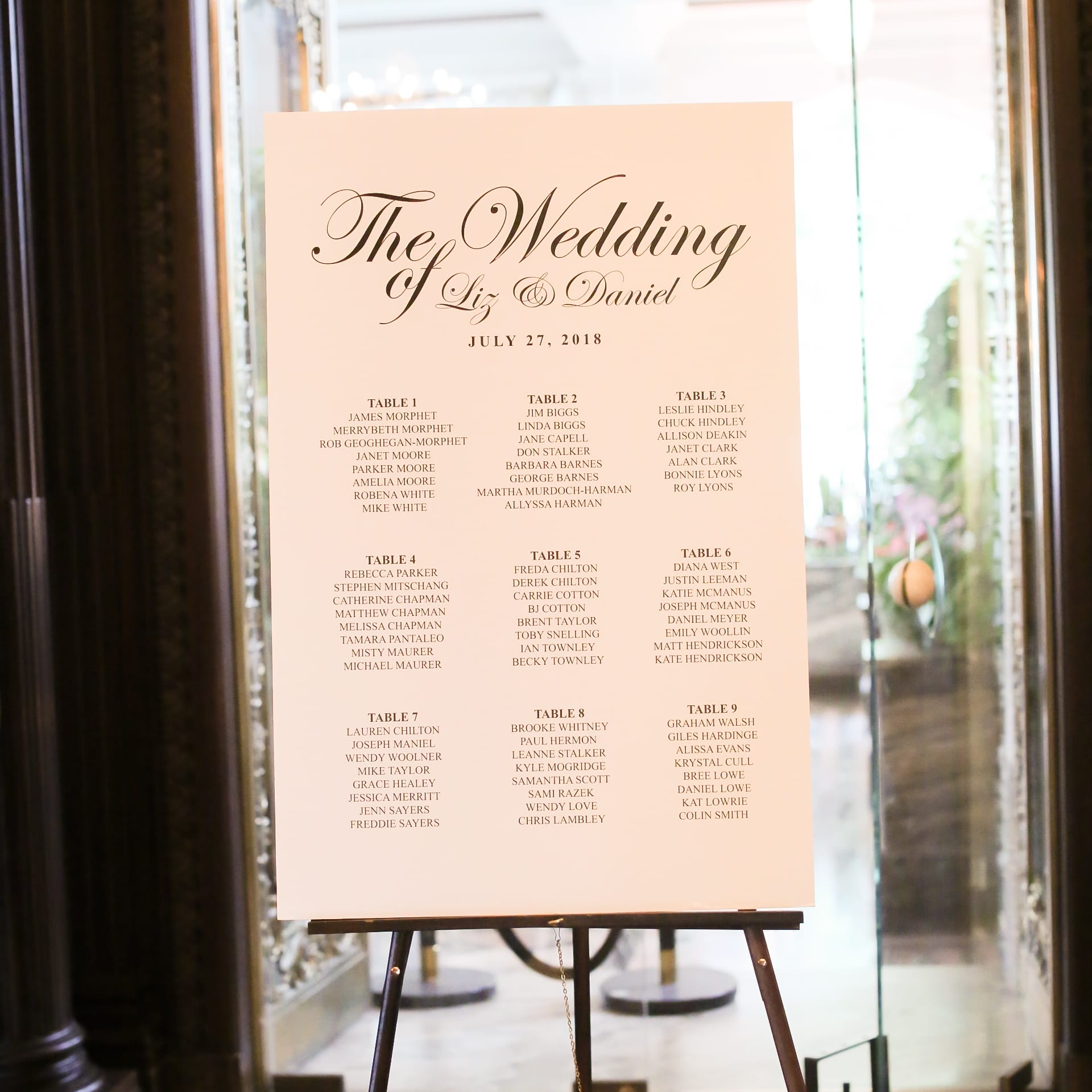 Minimalist Seating Chart Casa Loma Wedding
