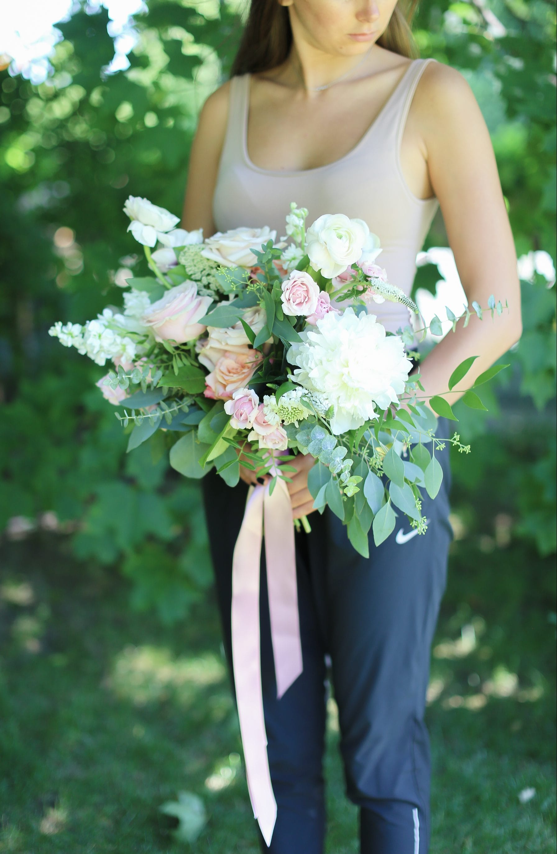 Pink Peach Ranunculus Irregular Shape Bouquet Peony