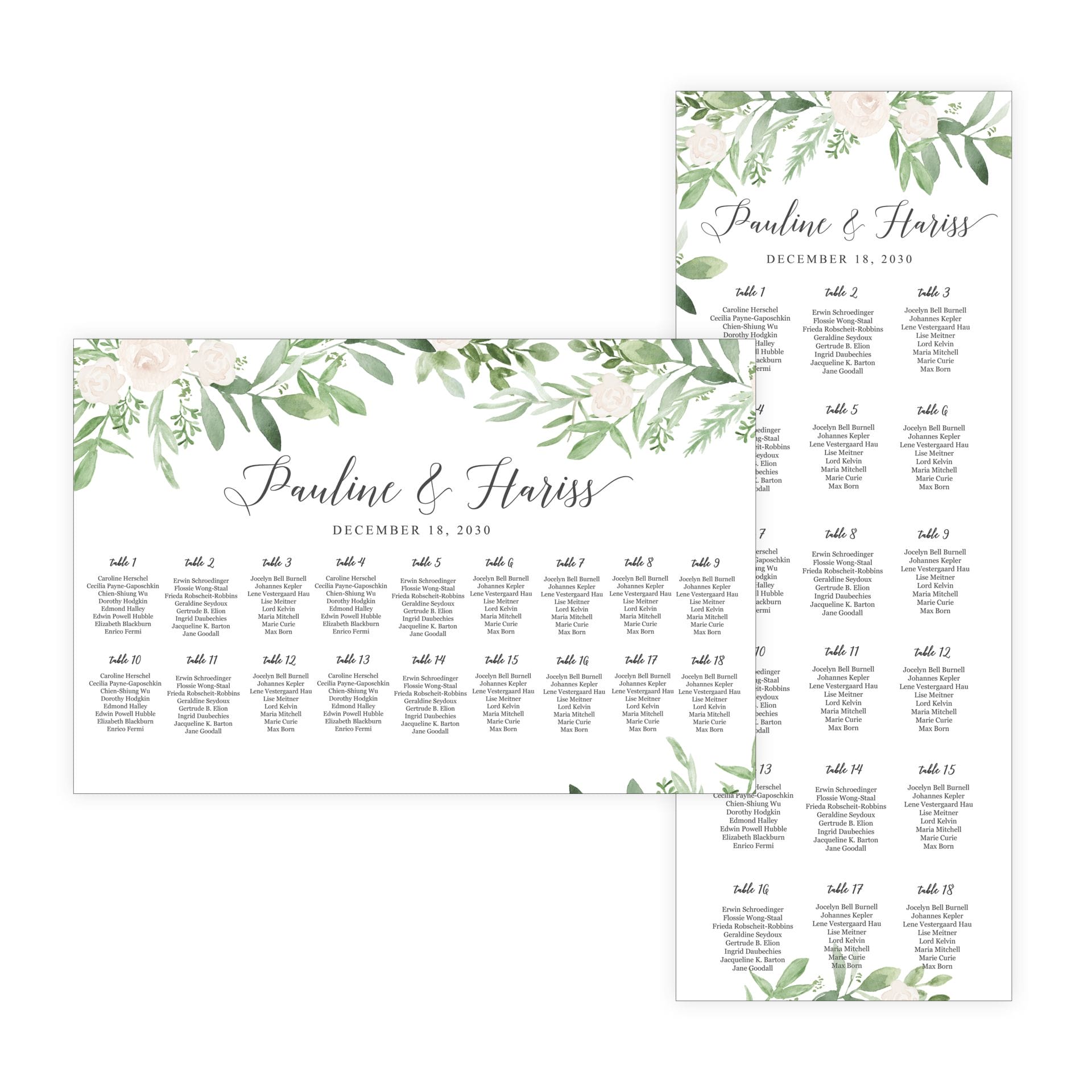 Whimsical Green & White Floral Seating Chart Rental • VintageBash