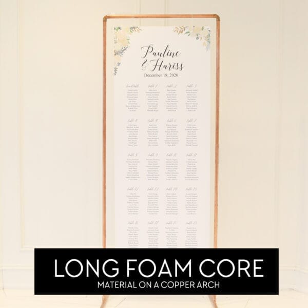 long foam core copper arch Whimsical Green & White Floral Seating Chart