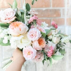 Wedding · Whimsical Peachy Pinks Fresh Bridal Bouquet