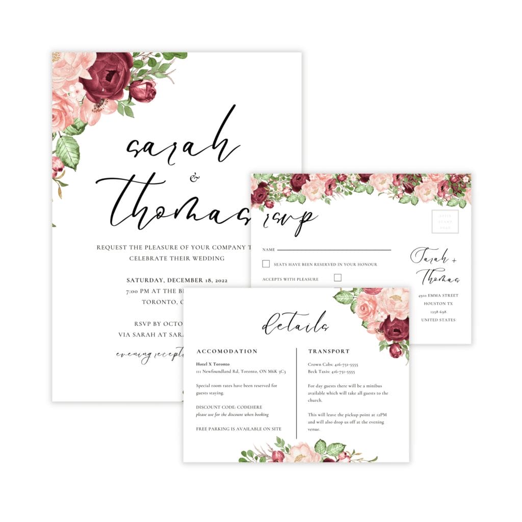 red blush wedding invitation