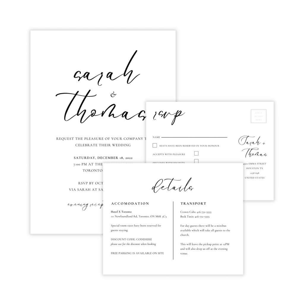black and white wedding invitation