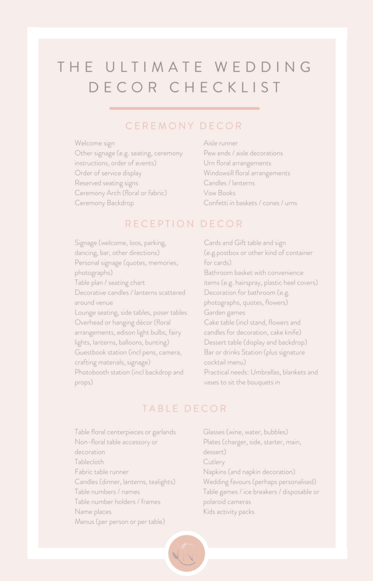 Your Complete Detailed Wedding Decor Checklist