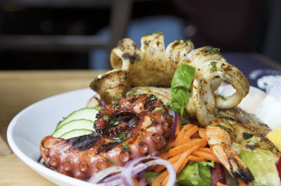 squid, seafood platter