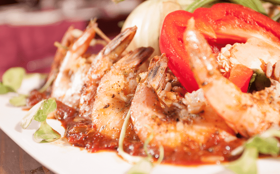 shrimp drenched in sauce