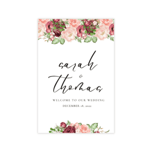Romantic Burgundy Blush Vertical Welcome Sign