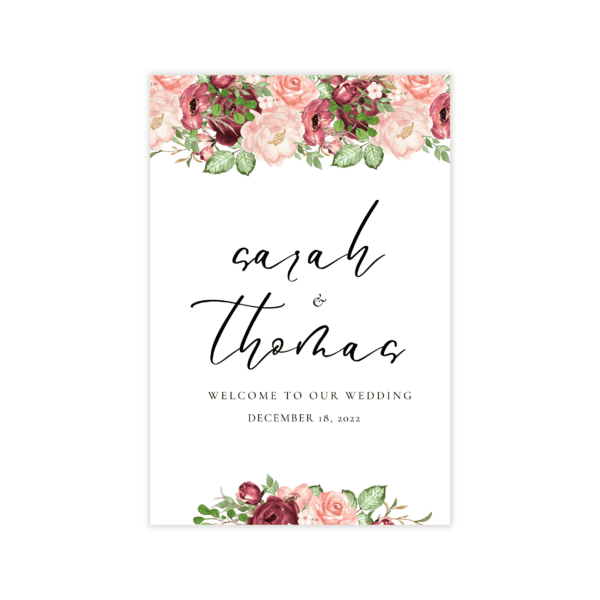 1 7 Romantic Burgundy Blush Vertical Welcome Sign