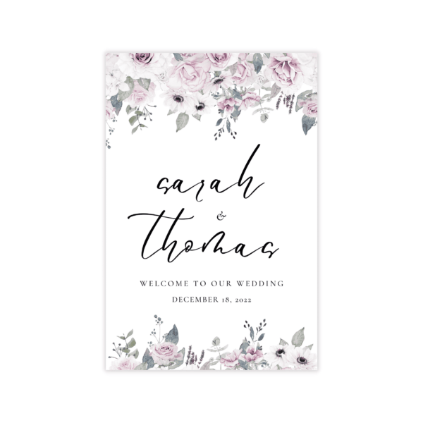 1 8 Dreamy Violet Blush Vertical Welcome Sign