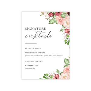 Romantic Burgundy Blush Bar Menu
