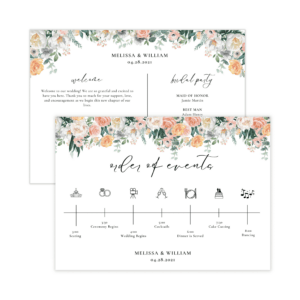 Glam Blush & Peach Wedding Program Card
