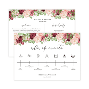 Romantic Burgundy Blush Wedding Program Card