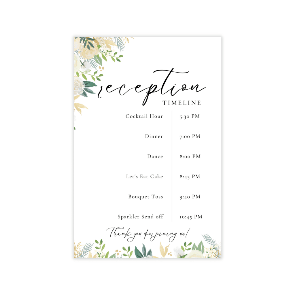 Classic Gold & Green Wedding Program Chart Rental • VintageBash