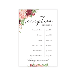 Romantic Burgundy Blush Wedding Program Chart