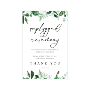 Lush Greenery Unplugged Ceremony Sign