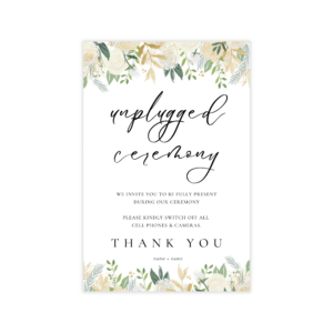 Classic Gold & Green Unplugged Ceremony Sign