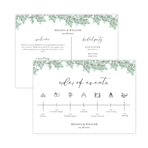 Modern Greenery Wedding Program Card