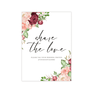 Romantic Burgundy Blush Hashtag Sign