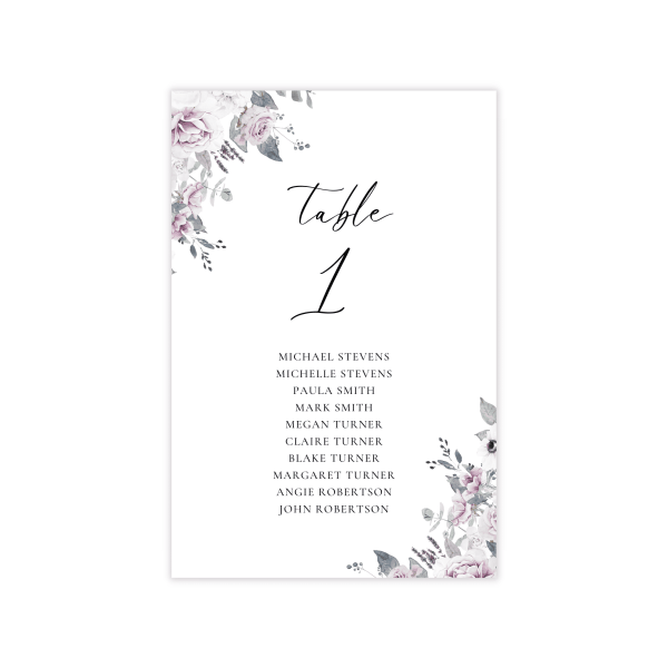 3 4 Dreamy Violet Blush Table Seating Card