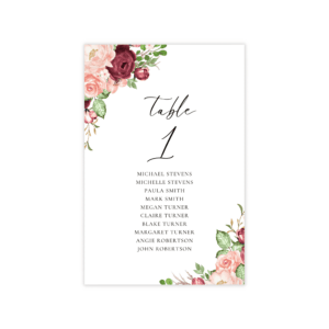 Romantic Burgundy Blush Table Seating Card