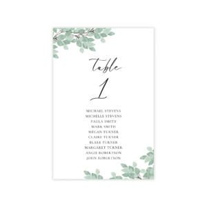 Modern Greenery Table Seating Card
