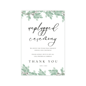 Modern Greenery Unplugged Ceremony Sign