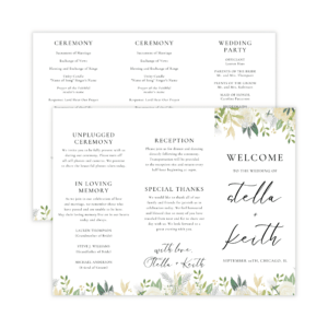 Classic Gold & Green Trifold Wedding Program