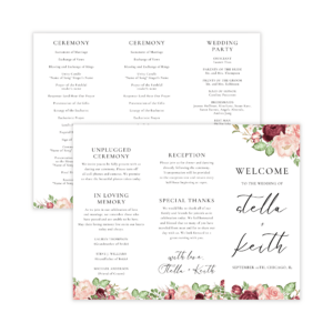Romantic Burgundy Blush Trifold Wedding Program