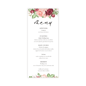 Romantic Burgundy Blush Dinner Menu Card