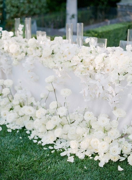 White Wedding Sweet Heart Table Head Table Roses orchids