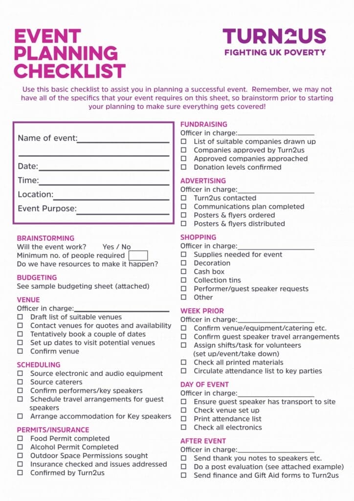 Gala Event Checklist Turn2Us