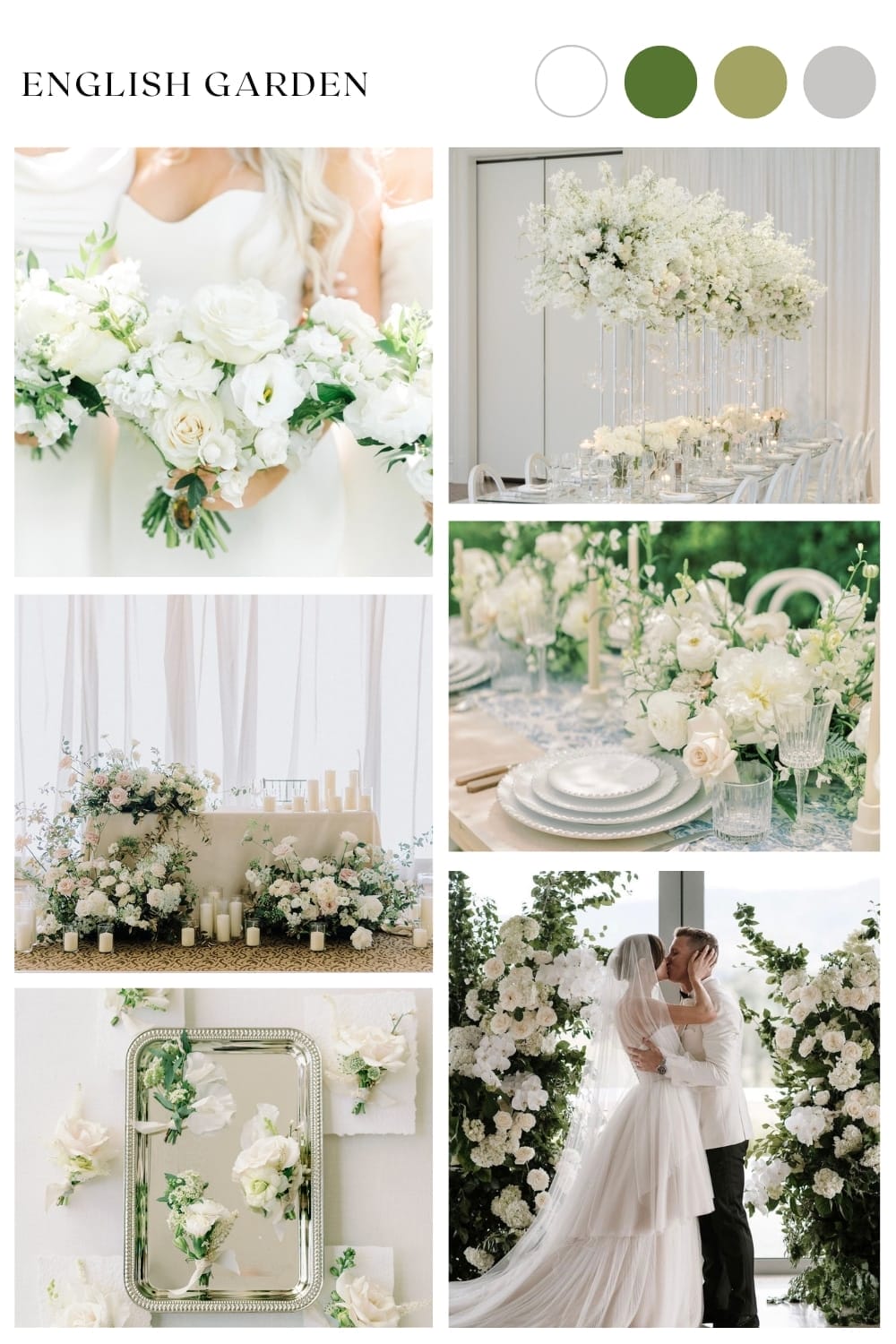 all white wedding theme with lush greens inspiration mood board 