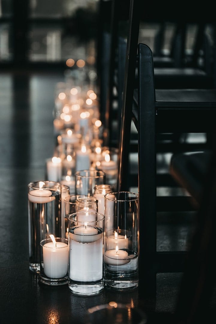 floating candles black white wedding