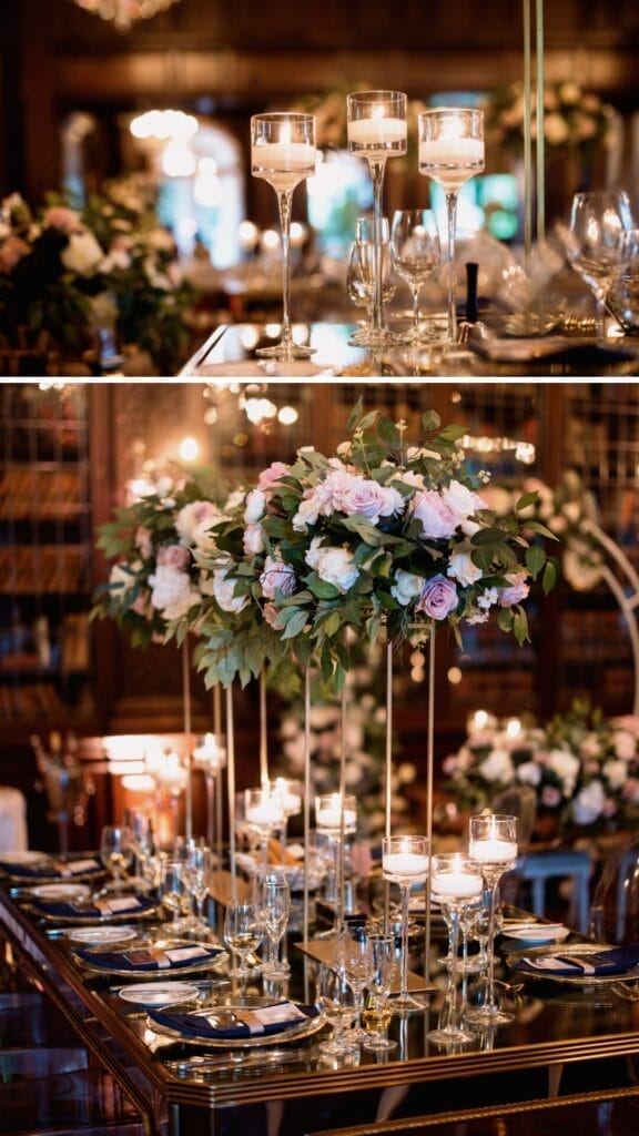 Casa Loma- wedding decor-Floral centerpieces/table set up- candles