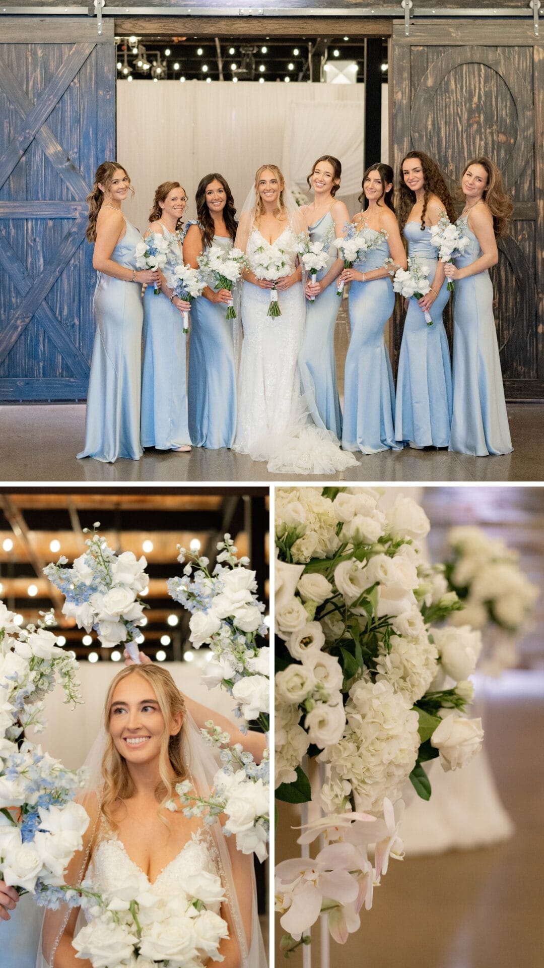 Light blue floral details, close up of Scarlett, and her bridesmaids and her together eglinton west gallery
