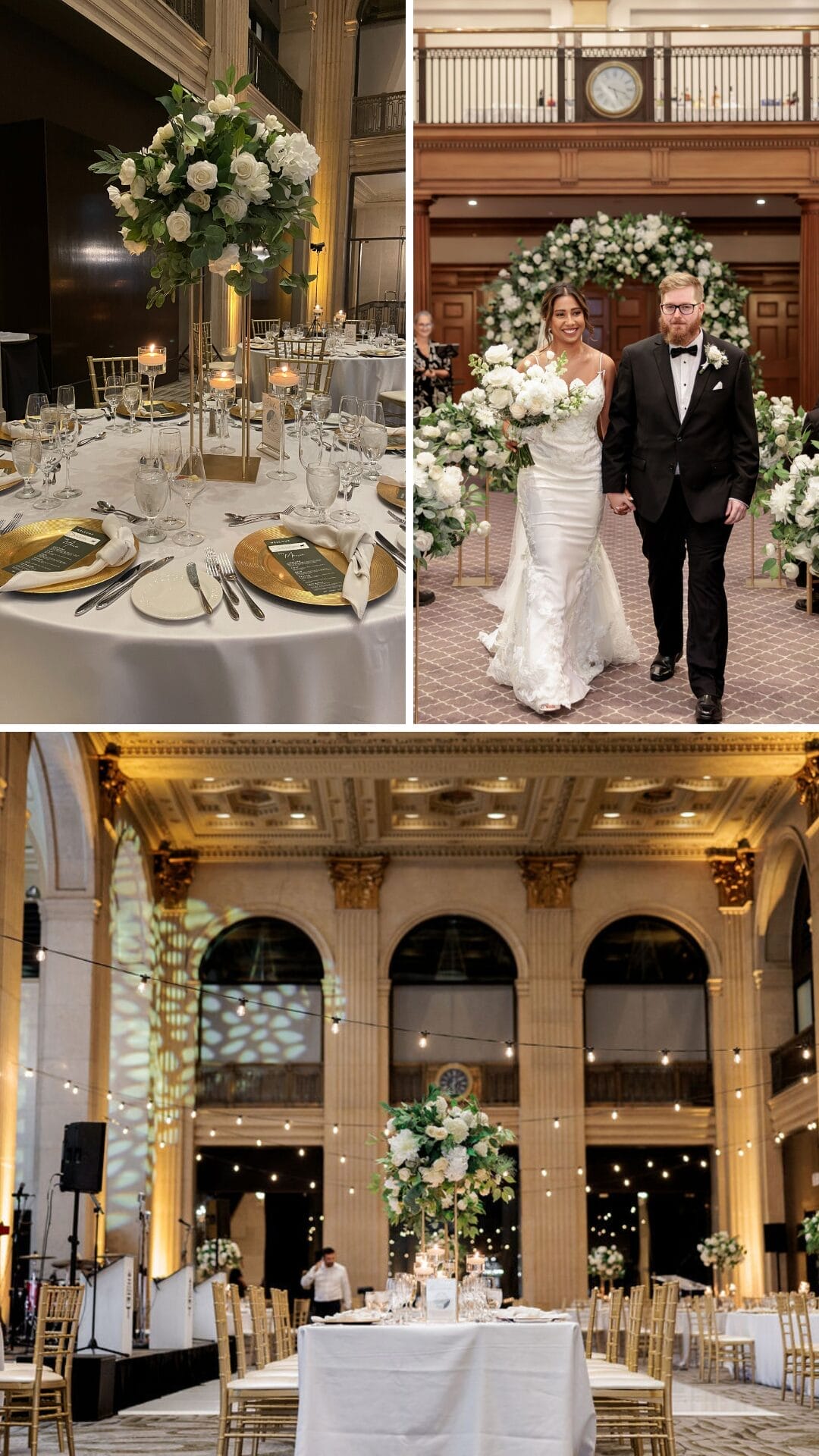 Venue lights/tables details / couples shot