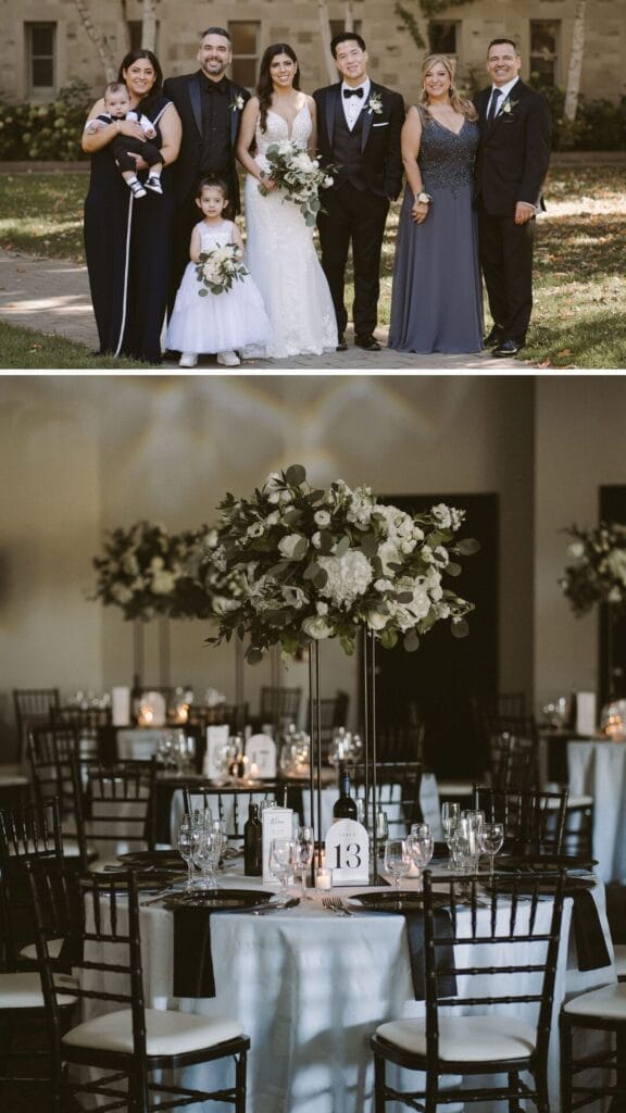 Wedding photos/ white floral centerpieces