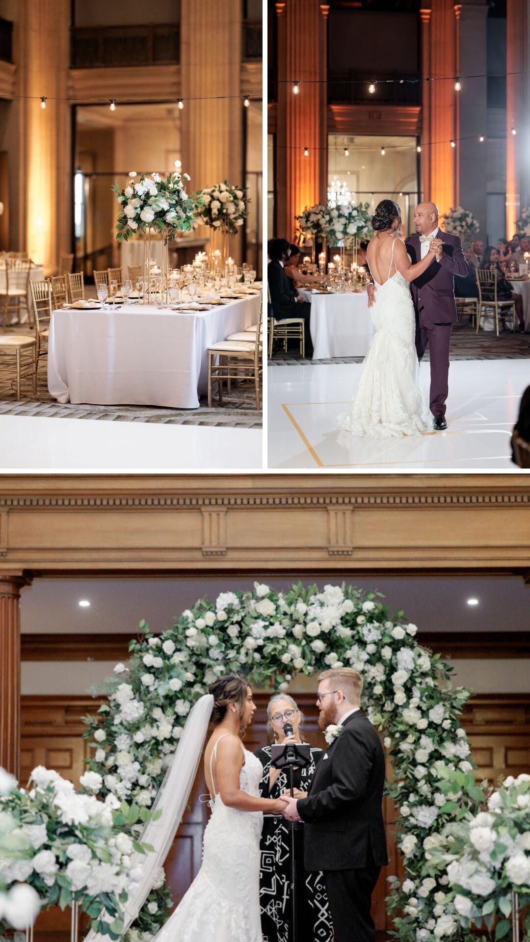 Floral arch/ couples dance/ decor details