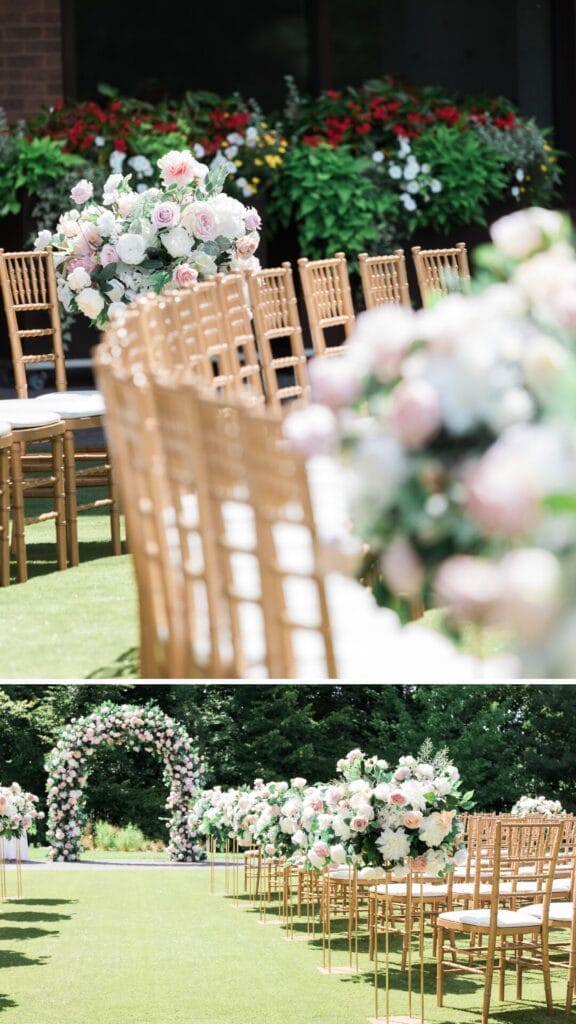 Gold chairs/ Aisle wide angle shot