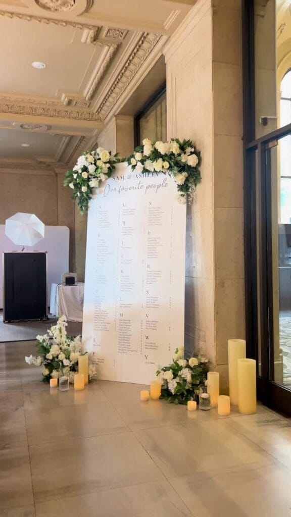 signage, venue entrance seating chart