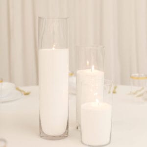 Sand Candles in Clear Hurricane Vases (Set of 3)