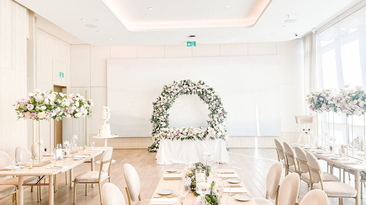 The Pearle Hotel Wedding Centerpieces Floral Backdrop Reception Table Decor